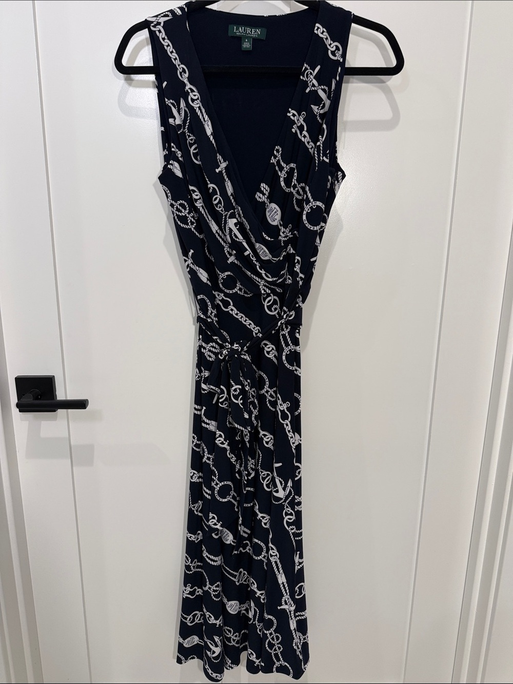 Lauren Ralph Lauren Navy Chain-Print Midi Wrap Dress